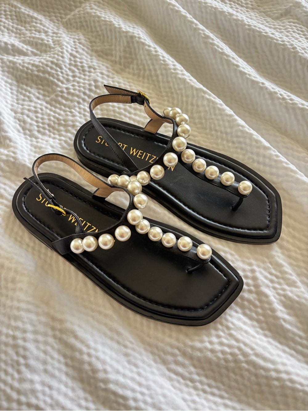 STUART WEITZMAN Goldie Faux Pearl-Embellished Sandals